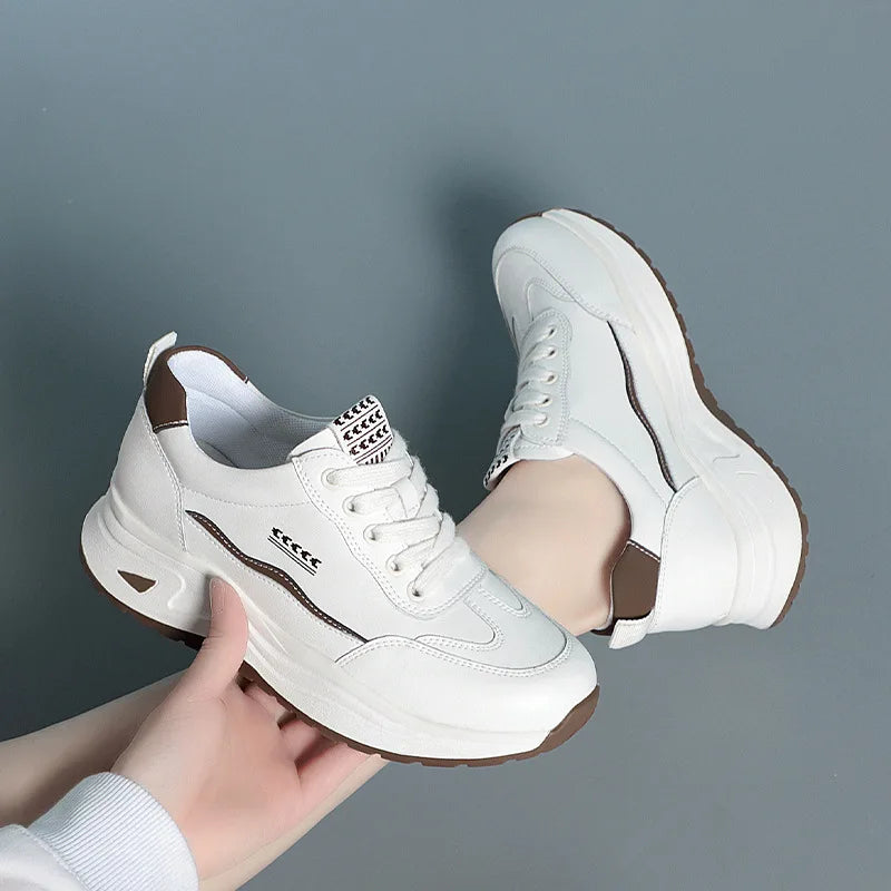 Platform Sports Shoe for Women Autumn 2024 Height Increase Casual Shoes Lace Up Tennis Shoe Water Proof Anti-slip Comfort
