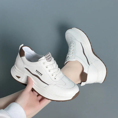 Platform Sports Shoe for Women Autumn 2024 Height Increase Casual Shoes Lace Up Tennis Shoe Water Proof Anti-slip Comfort