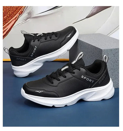 2025 Womens Leather Sneakers Casual Sneakers Lace Up Flats Lightweight Comfortable Black Anti slip Running Shoes Outdoor Sports