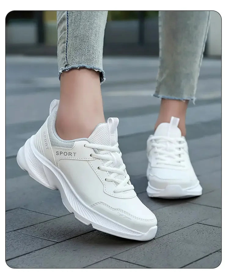 2025 Womens Leather Sneakers Casual Sneakers Lace Up Flats Lightweight Comfortable Black Anti slip Running Shoes Outdoor Sports