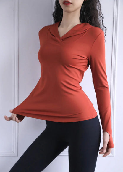 Women's Back Fork Mesh Breathable Yoga Shirt Long Sleeve Thumb Hole Hoodie Waist Tops Slim Slim Fitness Clothing
