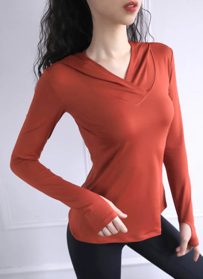 Women's Back Fork Mesh Breathable Yoga Shirt Long Sleeve Thumb Hole Hoodie Waist Tops Slim Slim Fitness Clothing