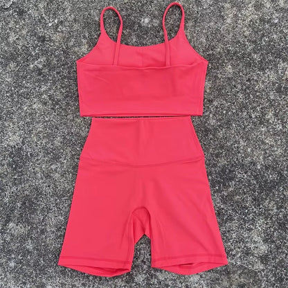 Solid Color gym bike Yoga Set short Legging +cross sport bra Tracksuit Athletic Women Gym Suit Comprehensive Training Jogging