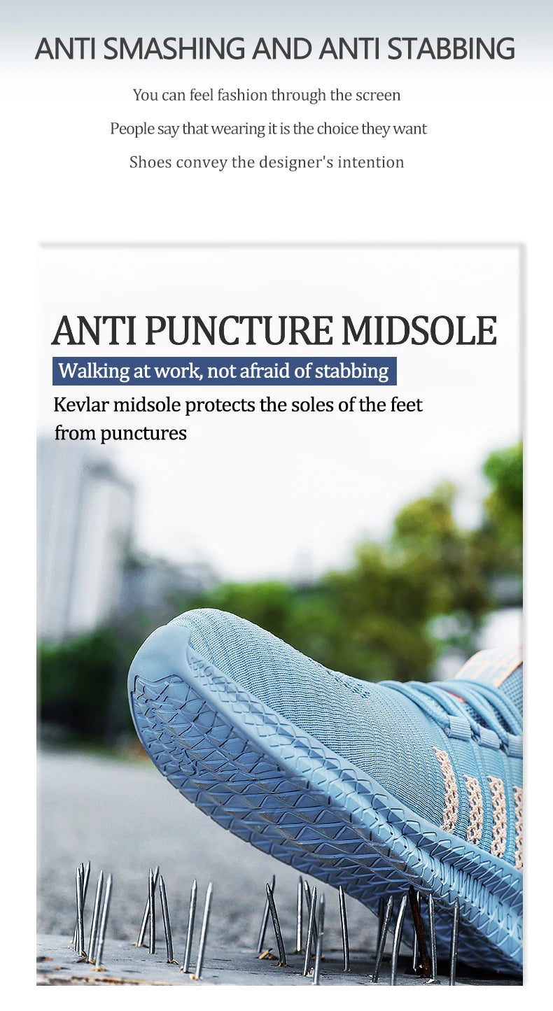 Women's work safety shoes are anti smashing, anti piercing, anti slip, wear-resistant, and outdoor fashionable sports shoes