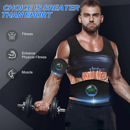 Smart EMS Fitness Belt with LED Display -  Rechargeable Core Trainer for ABS Workout & Lower Back Massage, Home Gym Equipment