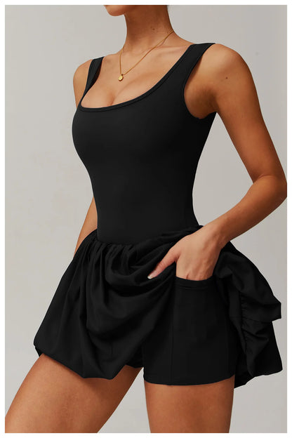 2024 New Women Yoga Jumpsuit Set Sexy Anti Glare One-Piece Jumpsuit Dance Ballet Sports Dress Gym Push up Running Tennis Sports
