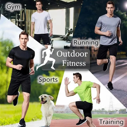 New Men’s Sportswear Running Tees Quick Dry Short Sleeve T-Shirt Gym Clothing Man Compression Shirt Five Solid-Color Tops