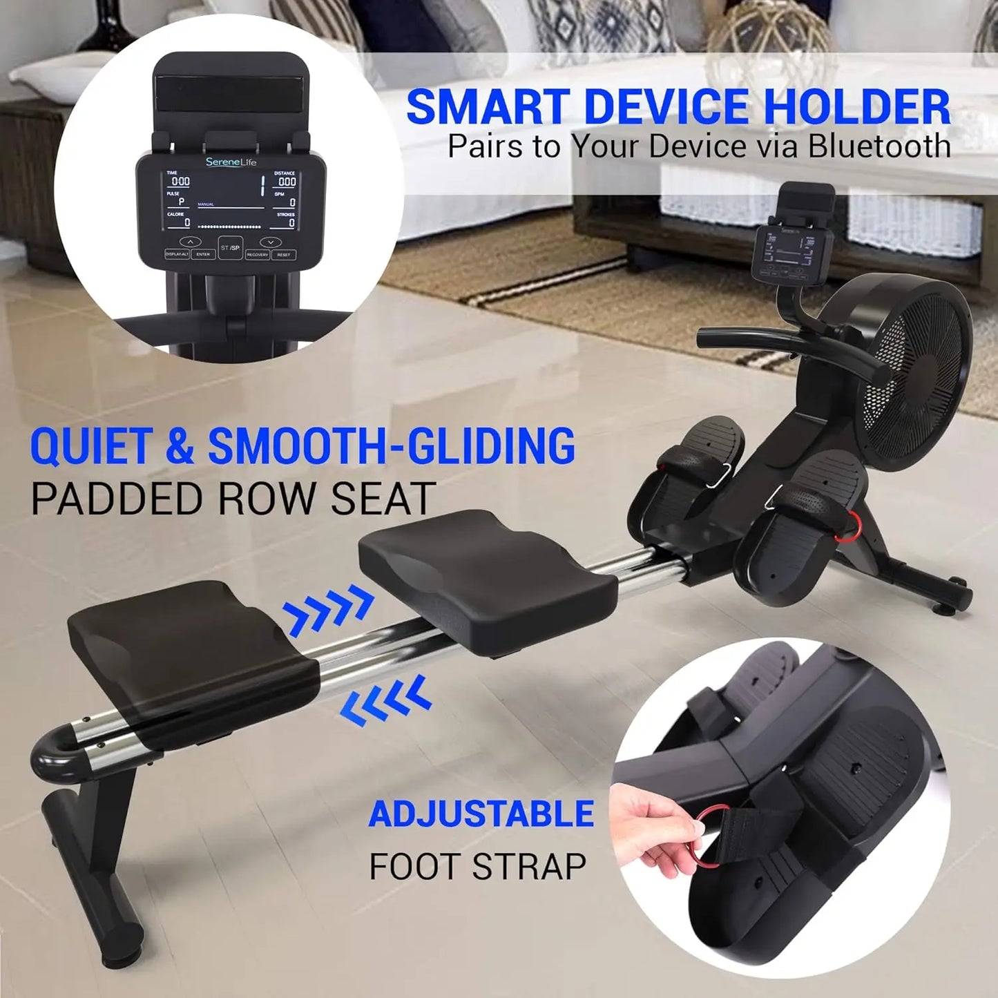 Smart Rowing Machine-Home Rowing Machine with Smartphone Fitness Monitoring App-Row Machine for Gym or Home Use-Rowin
