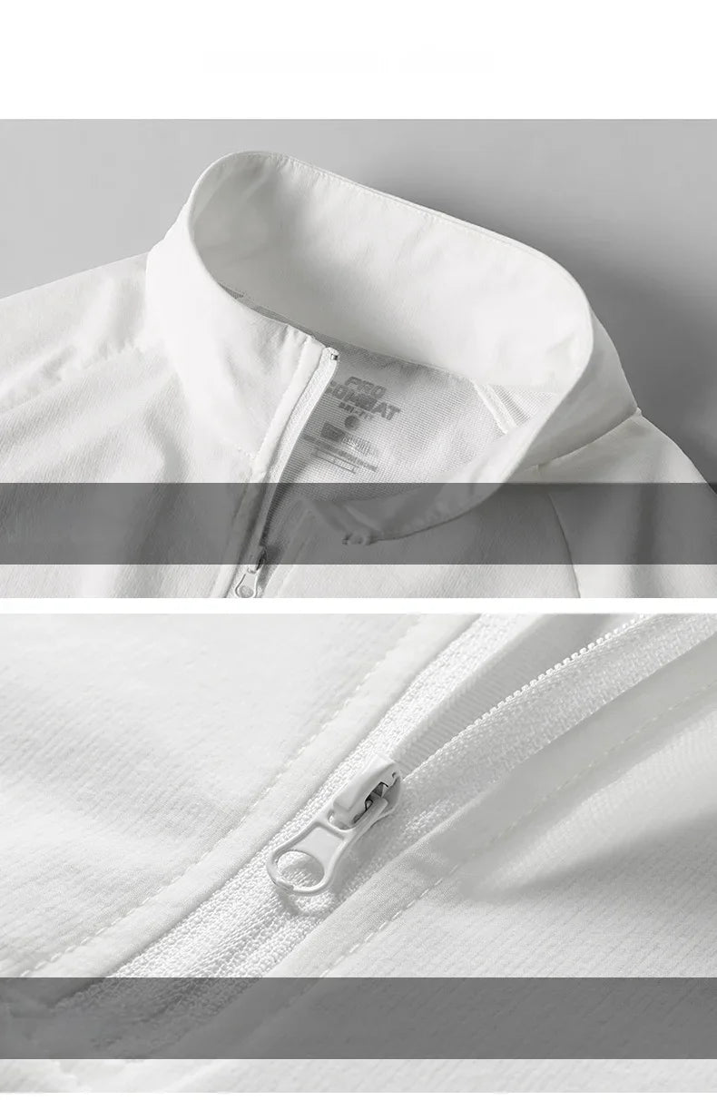 2025 Men’s White Running Jacket – Hooded Zip-Up