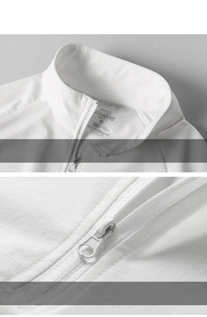 2025 Men’s White Running Jacket – Hooded Zip-Up