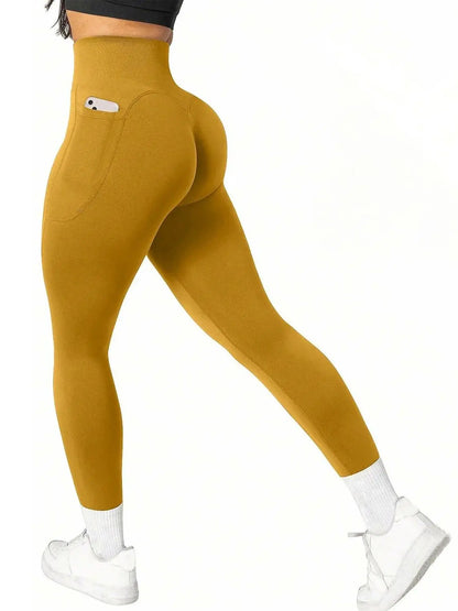 High Waisted Seamless Yoga Pants Butt Lifting Booty Sculpting Gym Leggings with Side Pockets Sexy Workout Tights for Women