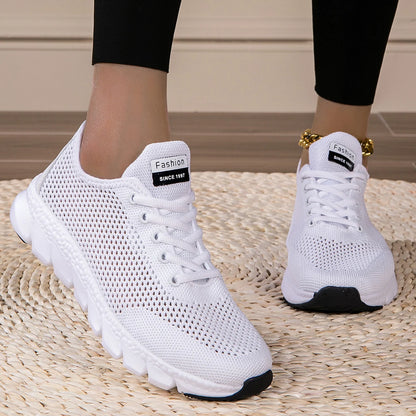 2024 New cross-border large summer hollowed-out woven women's sports casual shoes light running shoes White shoes