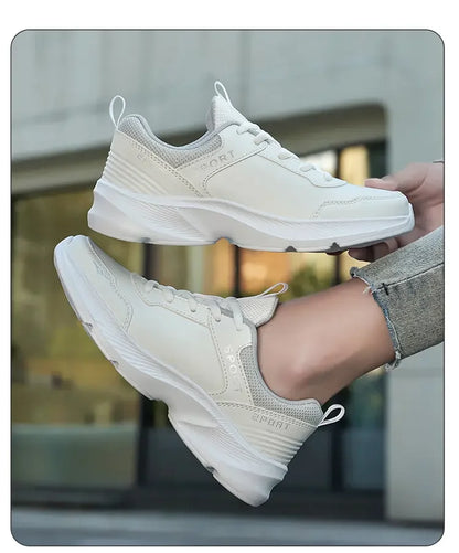 2025 Womens Leather Sneakers Casual Sneakers Lace Up Flats Lightweight Comfortable Black Anti slip Running Shoes Outdoor Sports