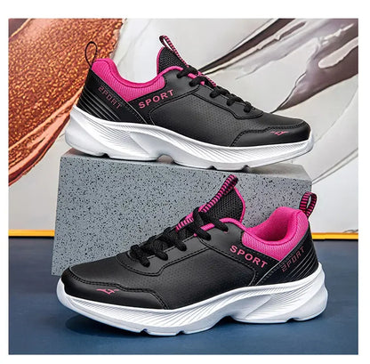 2025 Womens Leather Sneakers Casual Sneakers Lace Up Flats Lightweight Comfortable Black Anti slip Running Shoes Outdoor Sports