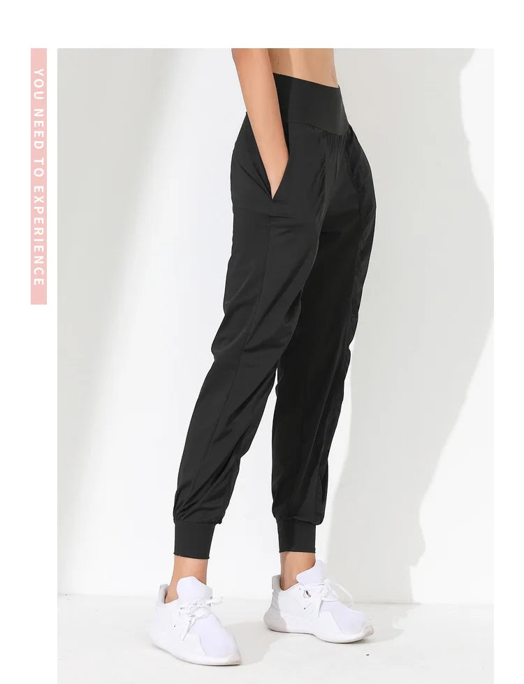 Woman Yoga Pants Loose Slim Quick-Dry Yoga Pants Pleated Hem Bound Running Fitness Capris Pockets Jogging Pants Sports pants