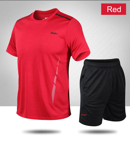 CHRLCK Men's Quick Drying Running Sets Breathable Hiking Fishing T-Shirt Short Soft Elasticity Gym Fitness Suits Outdoor Sports