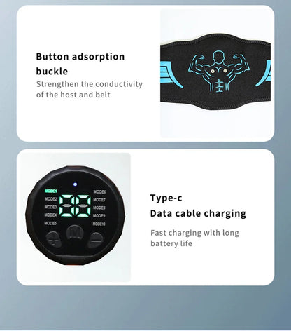 EMS Abdominal Toning Belt Muscle Stimulator Abs Trainer Muscle Toner USB Charge Body Shaping Lose Weight Fat Burn Fitness Unisex