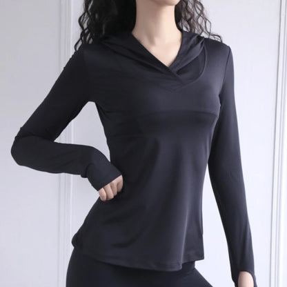 Women's Back Fork Mesh Breathable Yoga Shirt Long Sleeve Thumb Hole Hoodie Waist Tops Slim Slim Fitness Clothing