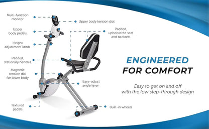 Exercise Bike with Arm Workout - Fitness Bike with Smart Workout App - Recumbent Exercise Bike