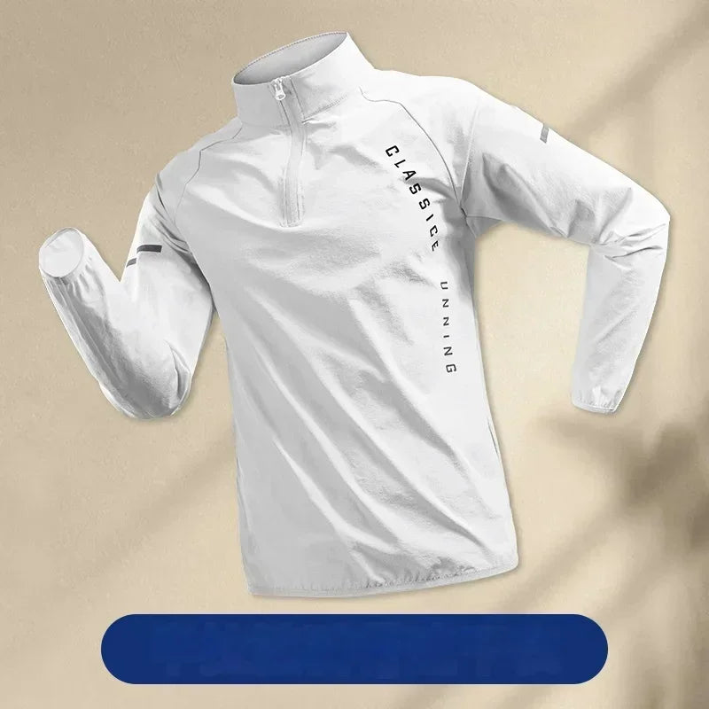 2025 Men’s White Running Jacket – Hooded Zip-Up