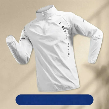 2025 Men’s White Running Jacket – Hooded Zip-Up