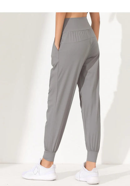 Woman Yoga Pants Loose Slim Quick-Dry Yoga Pants Pleated Hem Bound Running Fitness Capris Pockets Jogging Pants Sports pants