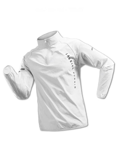 2025 Men’s White Running Jacket – Hooded Zip-Up