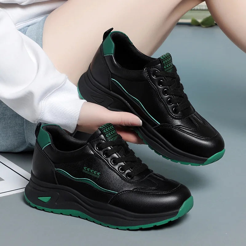 Platform Sports Shoe for Women Autumn 2024 Height Increase Casual Shoes Lace Up Tennis Shoe Water Proof Anti-slip Comfort