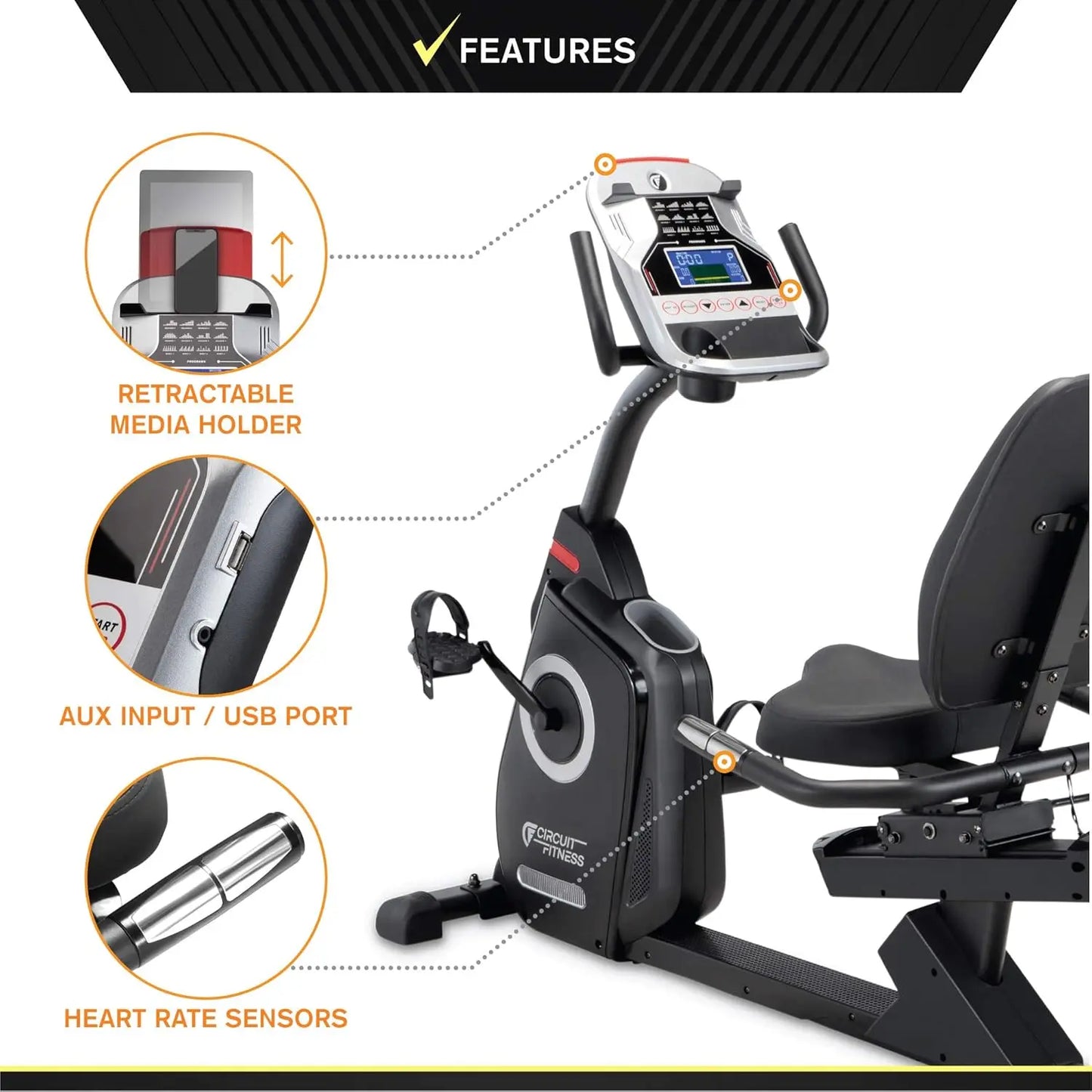 Fitness Recumbent Magnetic Exercise Bike with 15 Workout Programs