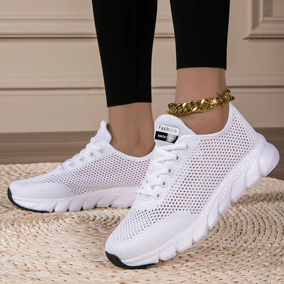 2024 New cross-border large summer hollowed-out woven women's sports casual shoes light running shoes White shoes