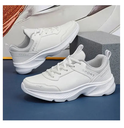 2025 Womens Leather Sneakers Casual Sneakers Lace Up Flats Lightweight Comfortable Black Anti slip Running Shoes Outdoor Sports