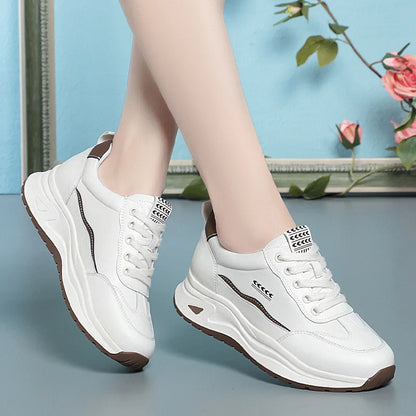 Platform Sports Shoe for Women Autumn 2024 Height Increase Casual Shoes Lace Up Tennis Shoe Water Proof Anti-slip Comfort