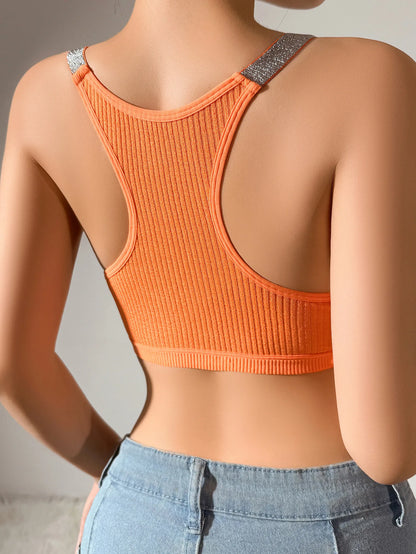 Women's Nylon Knit Bra Camisole | Lingerie Crop Top Bralette Strappy Halter Outerwear-Sexy Fitted Short Tops & Underwear