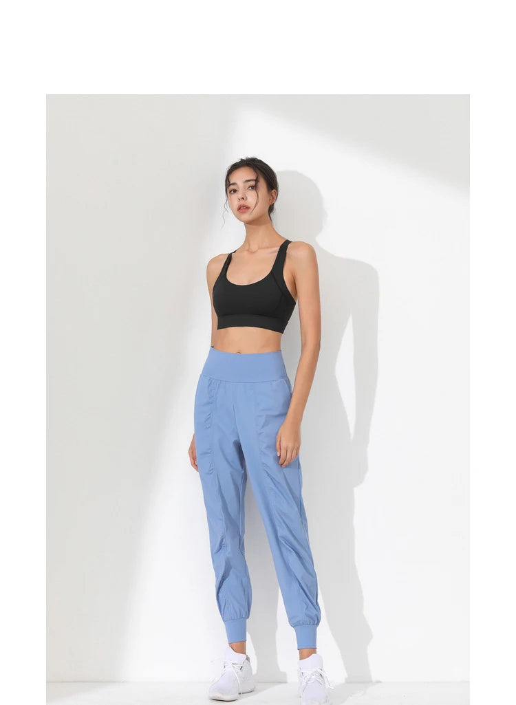 Woman Yoga Pants Loose Slim Quick-Dry Yoga Pants Pleated Hem Bound Running Fitness Capris Pockets Jogging Pants Sports pants
