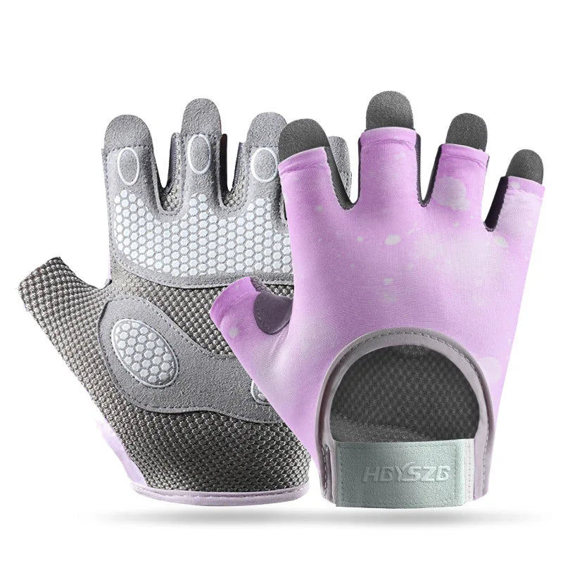 Summer Fitness Gloves Silicone Palm Shock Absorbing Half Finger Colorful Gym Gloves for Men Women Sun Protection Ice Silk Gloves