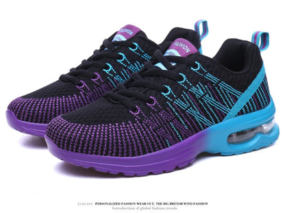 New Spring Flying Knitted Sports Shoes Women's Breathable Mesh Air Cushion Shoes Casual Running Women's Shoes Light Travel Shoes