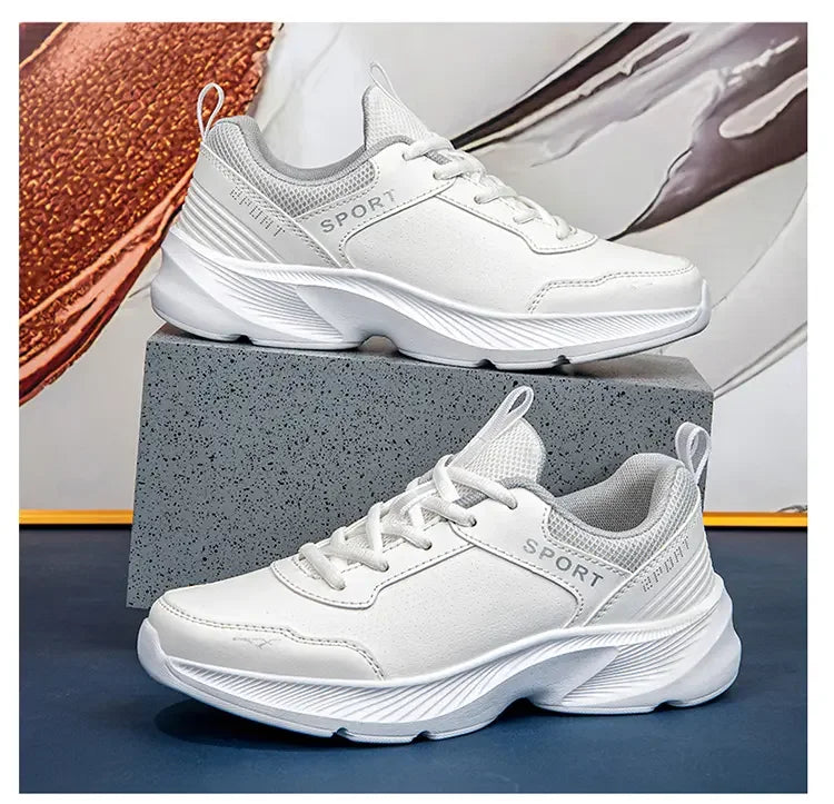 2025 Womens Leather Sneakers Casual Sneakers Lace Up Flats Lightweight Comfortable Black Anti slip Running Shoes Outdoor Sports
