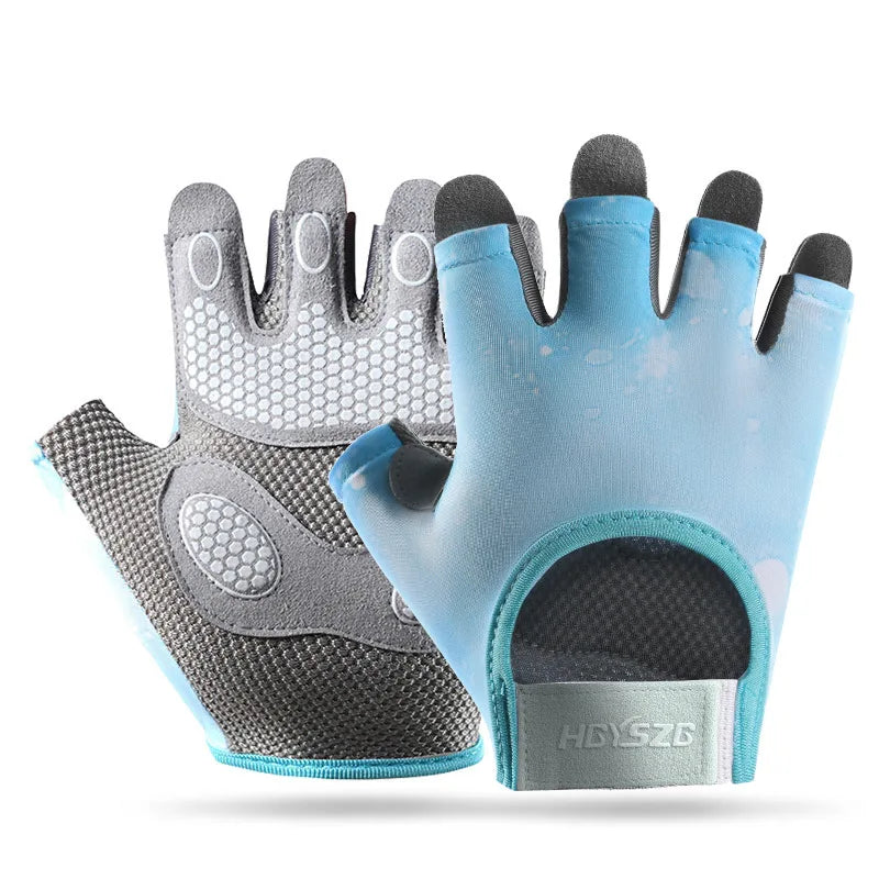 Summer Fitness Gloves Silicone Palm Shock Absorbing Half Finger Colorful Gym Gloves for Men Women Sun Protection Ice Silk Gloves