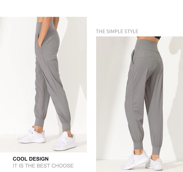 Woman Yoga Pants Loose Slim Quick-Dry Yoga Pants Pleated Hem Bound Running Fitness Capris Pockets Jogging Pants Sports pants
