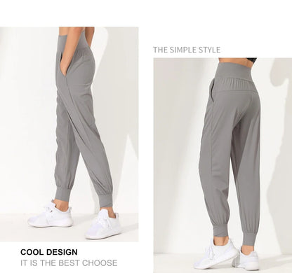 Woman Yoga Pants Loose Slim Quick-Dry Yoga Pants Pleated Hem Bound Running Fitness Capris Pockets Jogging Pants Sports pants