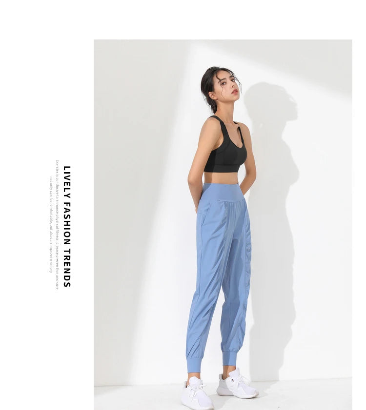 Woman Yoga Pants Loose Slim Quick-Dry Yoga Pants Pleated Hem Bound Running Fitness Capris Pockets Jogging Pants Sports pants