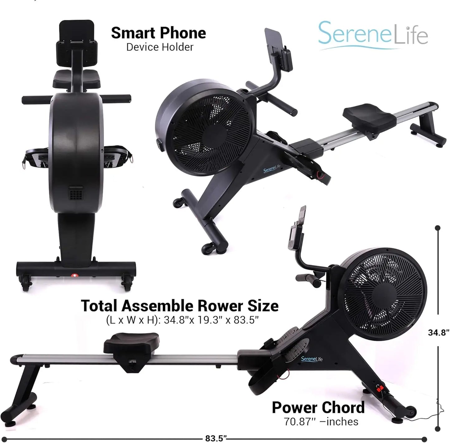 Smart Rowing Machine-Home Rowing Machine with Smartphone Fitness Monitoring App-Row Machine for Gym or Home Use-Rowin