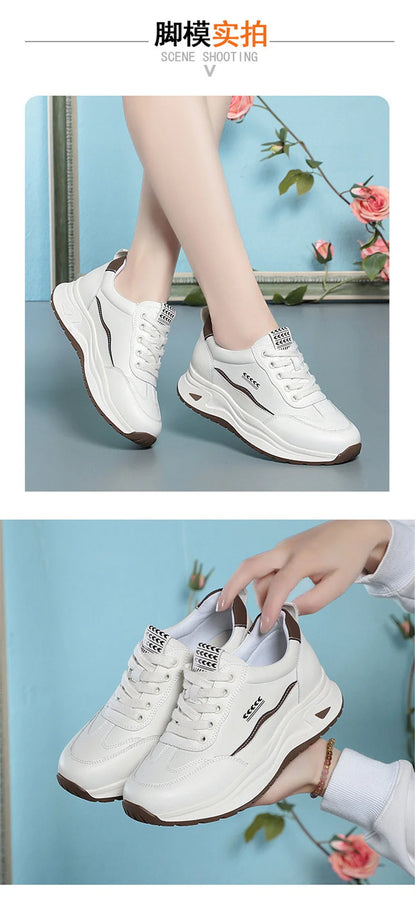 Platform Sports Shoe for Women Autumn 2024 Height Increase Casual Shoes Lace Up Tennis Shoe Water Proof Anti-slip Comfort