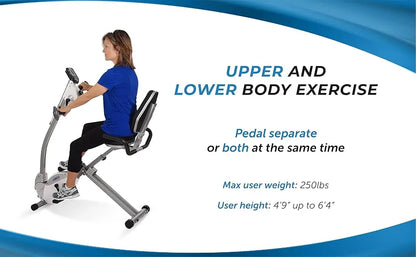 Exercise Bike with Arm Workout - Fitness Bike with Smart Workout App - Recumbent Exercise Bike