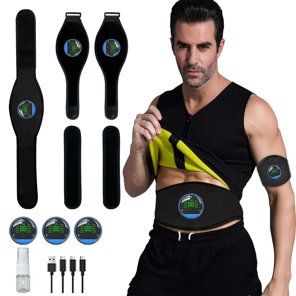 Smart EMS Fitness Belt with LED Display -  Rechargeable Core Trainer for ABS Workout & Lower Back Massage, Home Gym Equipment