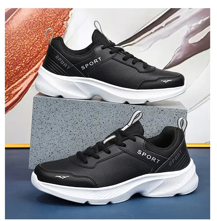 2025 Womens Leather Sneakers Casual Sneakers Lace Up Flats Lightweight Comfortable Black Anti slip Running Shoes Outdoor Sports