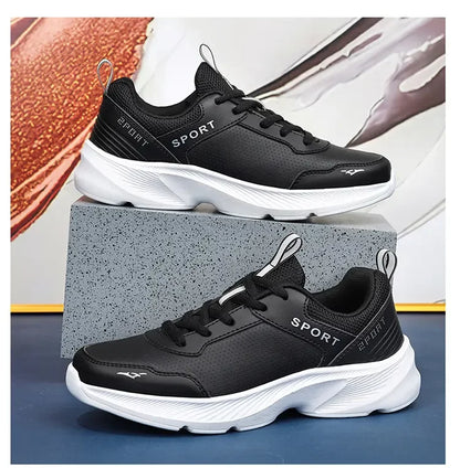 2025 Womens Leather Sneakers Casual Sneakers Lace Up Flats Lightweight Comfortable Black Anti slip Running Shoes Outdoor Sports