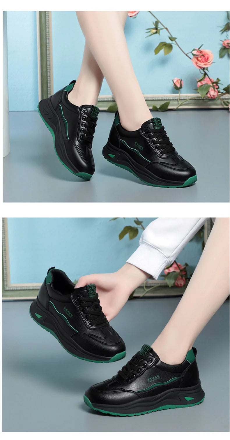 Platform Sports Shoe for Women Autumn 2024 Height Increase Casual Shoes Lace Up Tennis Shoe Water Proof Anti-slip Comfort