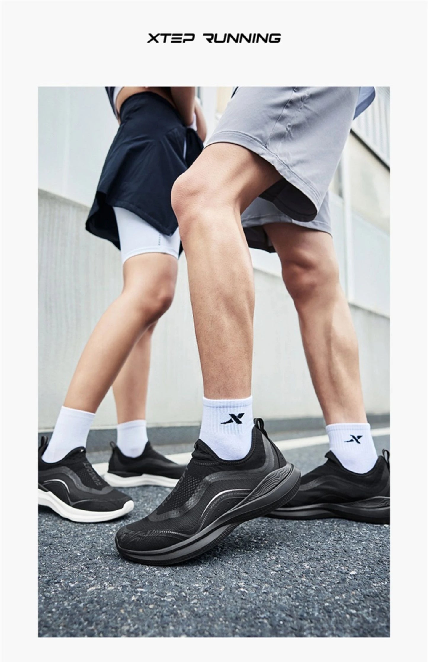 Xtep Soft Tube Running Shoes for Men Comfortable Breathable Slip-on Mesh Wear-Resistant Lightweight Male Sneakers 875219110061