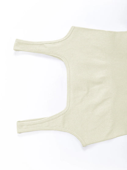 Women's Solid Backless Sports Bodysuit, Sporty Casual Sleeveless Square Neck Bodysuit for Yoga Gym Workout, Ladies Sportswear